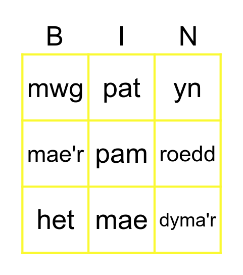 Cam1 Bingo Card