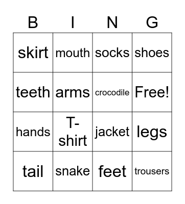 Kids Box Unit 7-8 Bingo Card