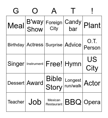 G.O.A.T. Bingo Card