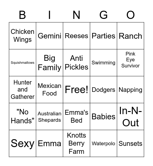 Allison's Birthday Bash Bingo Card