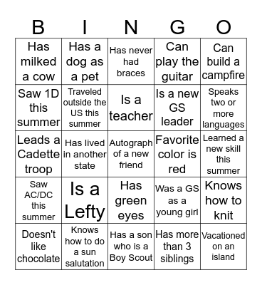 Nice to Meet You Bingo Card