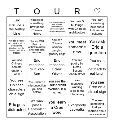 ♡ Tour Bingo! ♡ Bingo Card