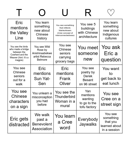 ♡ Tour Bingo! ♡ Bingo Card