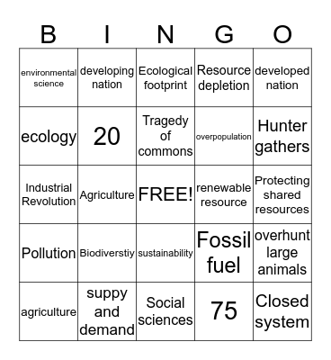 Chapter 1 Review Game Bingo Card