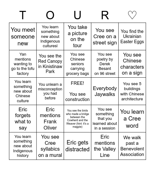 ♡ Tour Bingo! ♡ Bingo Card