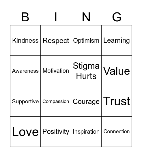 Mental Health Awareness Bingo Card