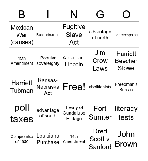 THE CIVIL WAR Bingo Card