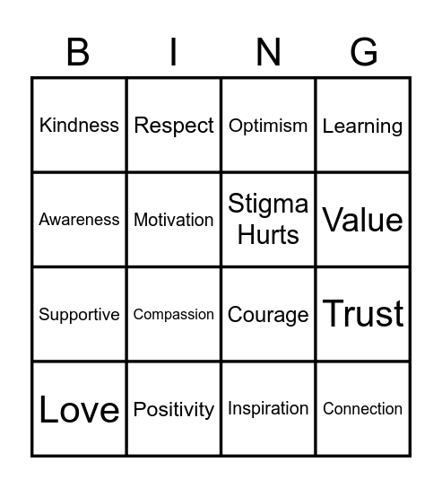 Mental Health Bingo Card