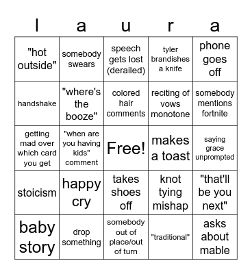 wedding bingo Card