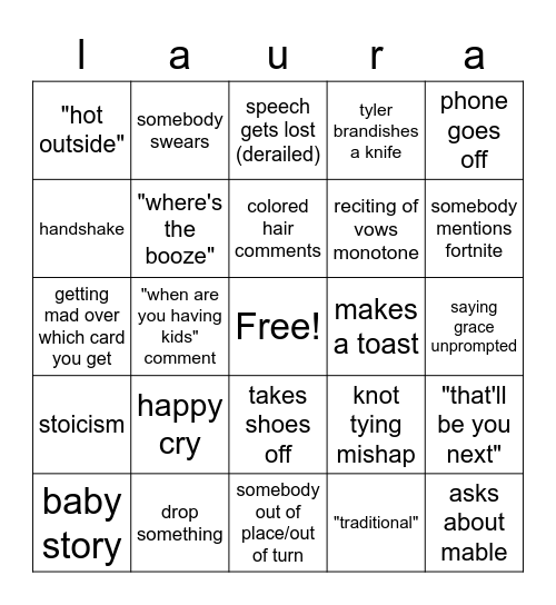 wedding bingo Card