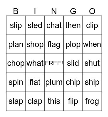 beginning blends and digraphs Bingo Card