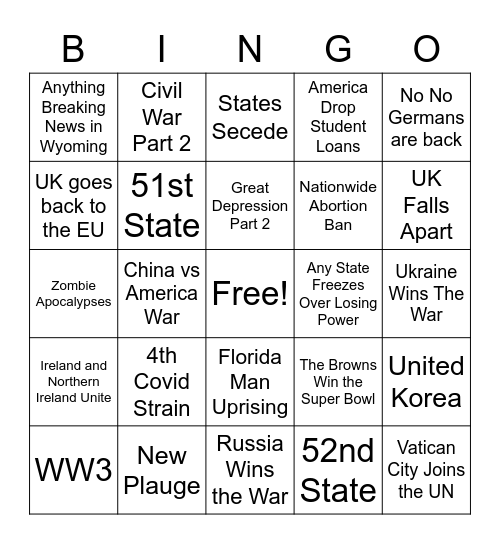 2022 Bingo Card Bingo Card