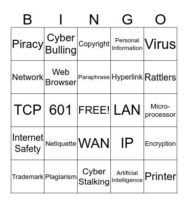Internet Safety Vocab Bingo Card