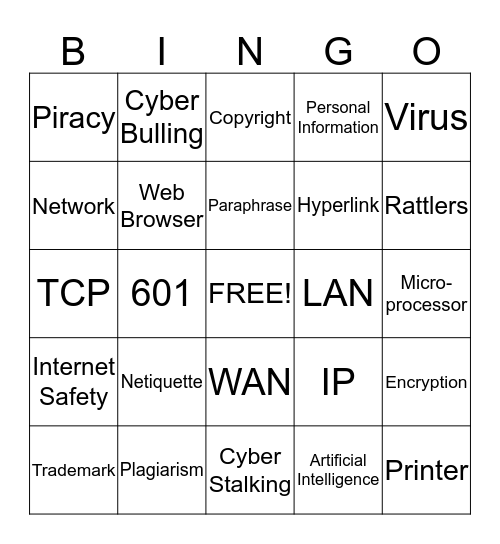 Internet Safety Vocab Bingo Card