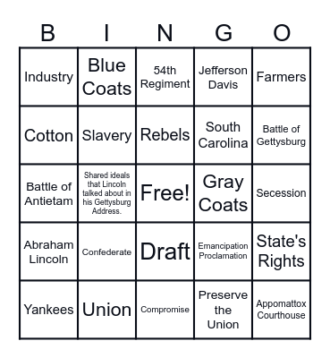 Civil War, Part 1 Bingo Card