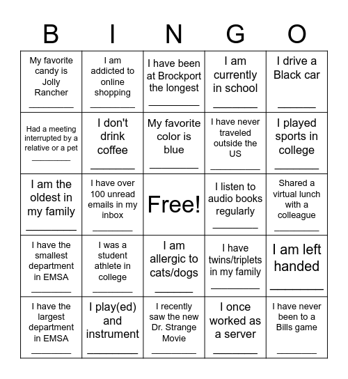 EMSA STAFF BINGO Card