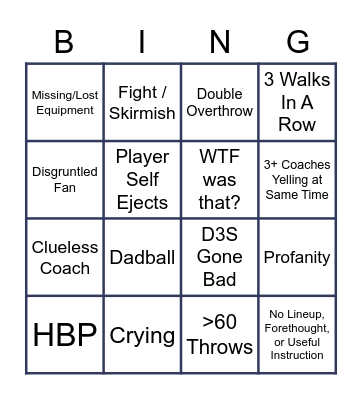 Battle for the Basement 2022! Bingo Card