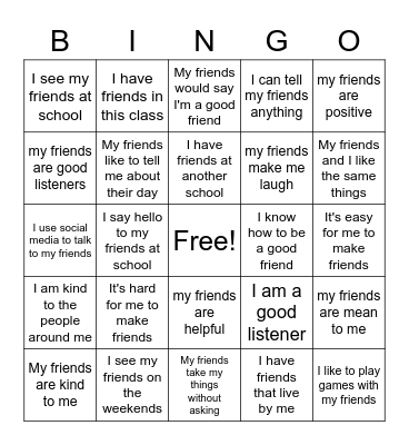 Friendship Bingo Card