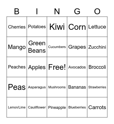 Fruits & Vegetables BINGO Card