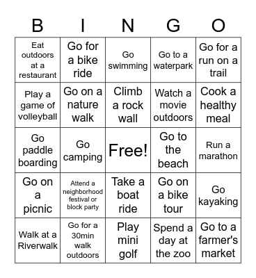 Summer Wellness Challenge Bingo Card