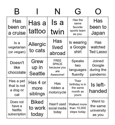 Ice Breaker Bingo Card