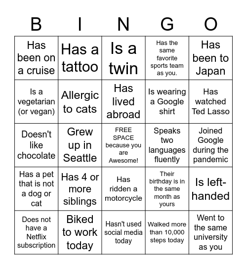 Ice Breaker Bingo Card