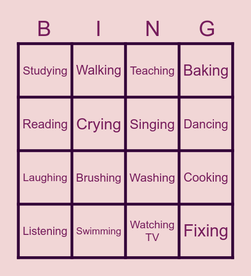 Verbs Bingo Card