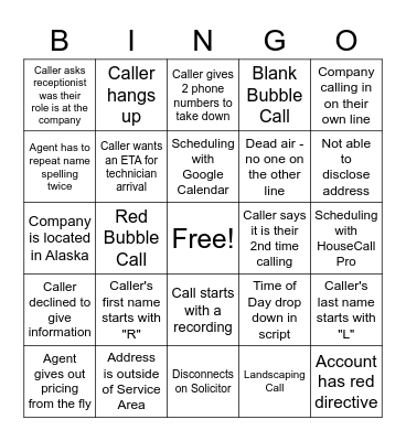 Call Bingo! Bingo Card