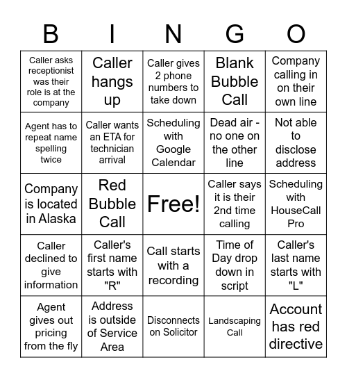 Call Bingo! Bingo Card