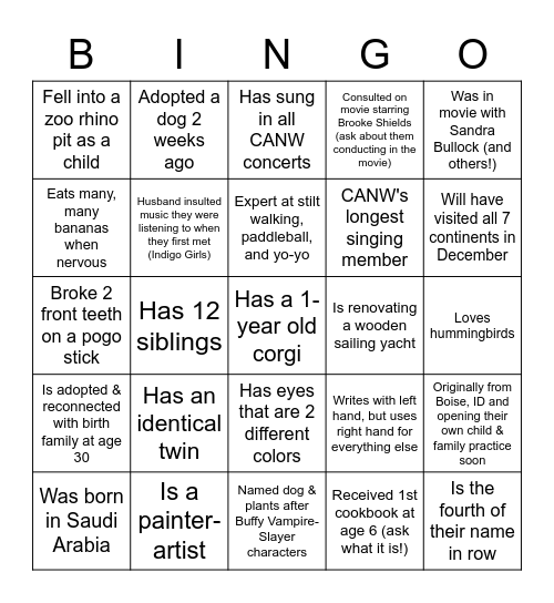 CANW Tidbit Bingo Card