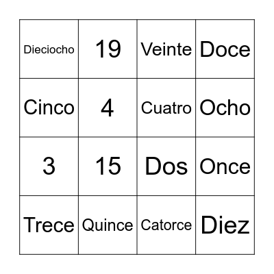 Numbers Bingo 1-20 Bingo Card