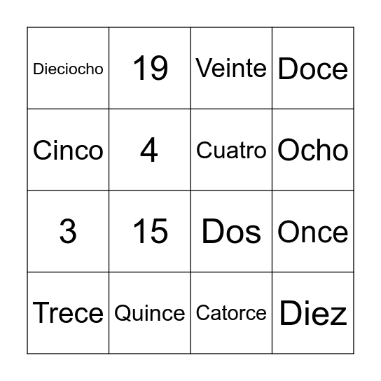 Numbers Bingo 1-20 Bingo Card
