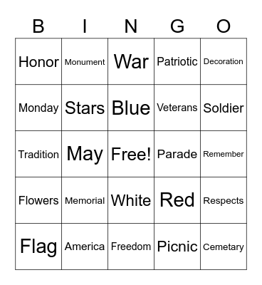 Memorial Day Bingo Card