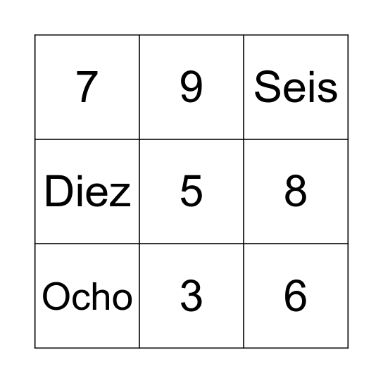 Numbers 1-12 Bingo Card