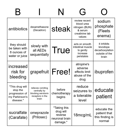 GI & Neuro Drugs Bingo Card