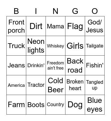 Every Country Song Ever Bingo Card