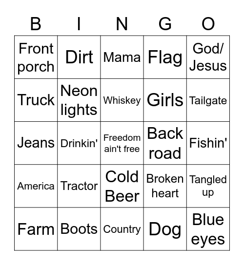 Every Country Song Ever Bingo Card
