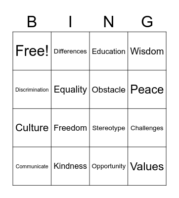 Diversity and Inclusion Bingo Card