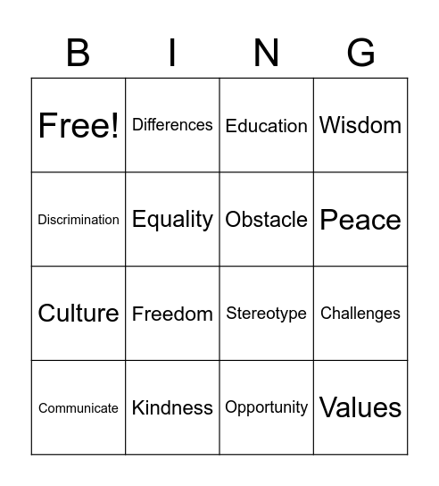 Diversity and Inclusion Bingo Card