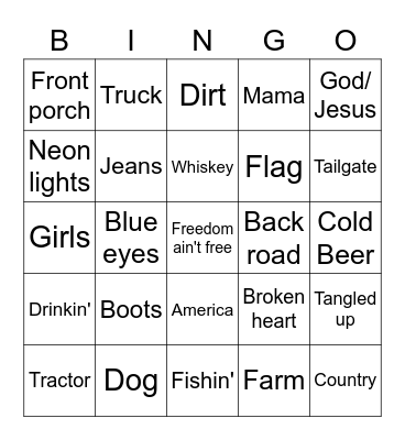 Every Country Song Ever Bingo Card