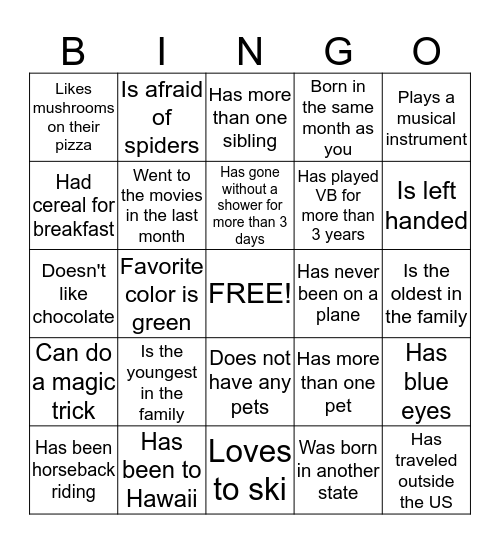 VB Bingo Card