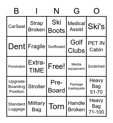 SWA Ticket Counter Bingo Card
