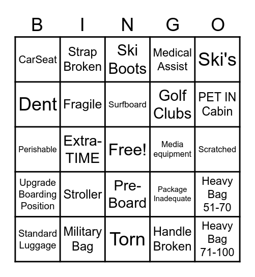 SWA Ticket Counter Bingo Card