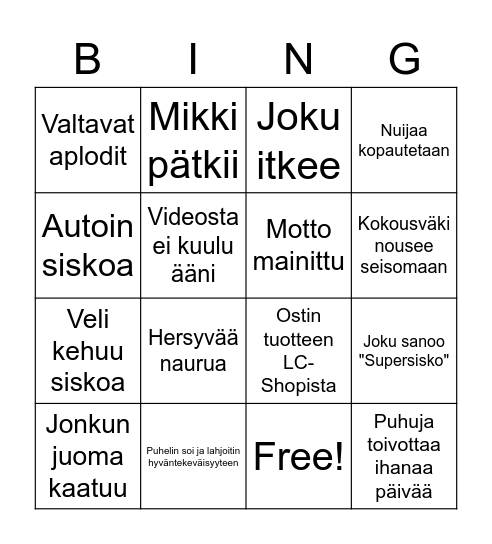 Sisko bingo Card