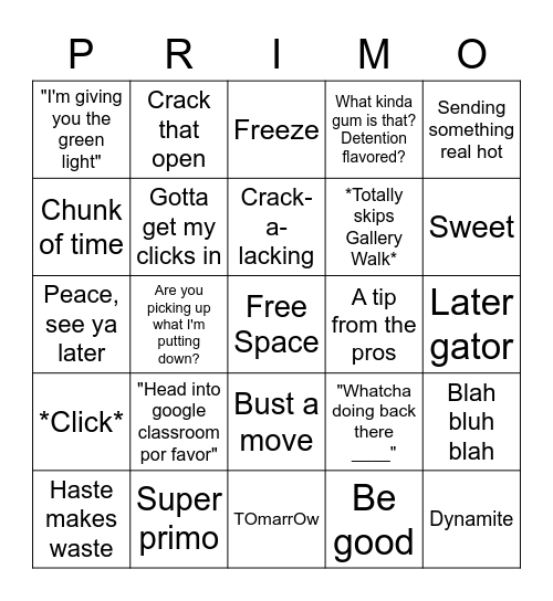 Mr. Carstens Bingo Card
