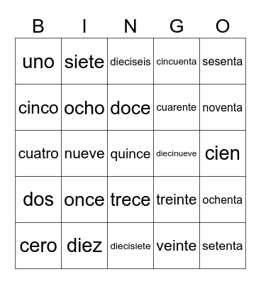 Bingo  en Español Bingo Card