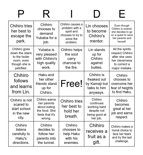 Spirited Away PRIDE Bingo Card