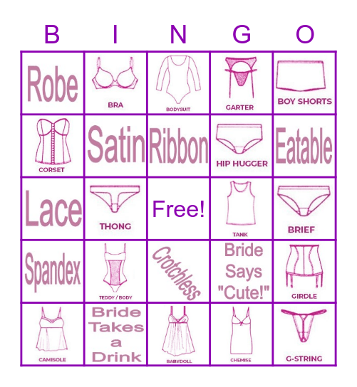 Lingerie Bingo Card