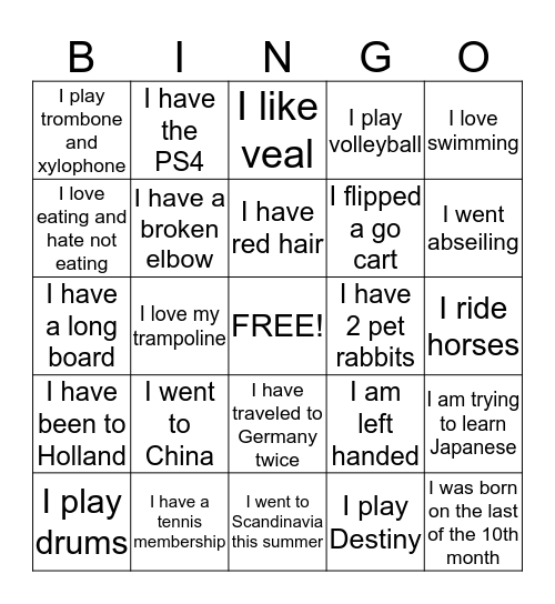 ENG 1Da - Our Class!! Bingo Card