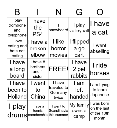 ENG 1Da - Our Class!! Bingo Card